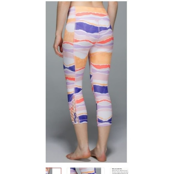 Lululemon Workout Capri Leggings High Rise Purple Orange Print Size 12 - Picture 2 of 6